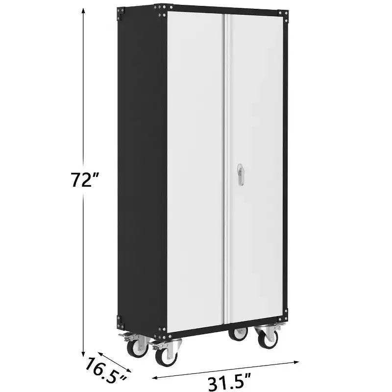 Garage Storage Cabinet with Wheels & Pegboard, 72 H Locking Metal Storage Cabinet with 2 Doors & 4 Adjustable Shelves for Garage Workshop