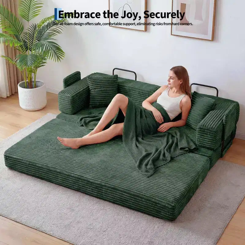 Sofá cama convertible 5 en 1 de 80,7, de pana, soporta 1200 lb, sin ensamblaje