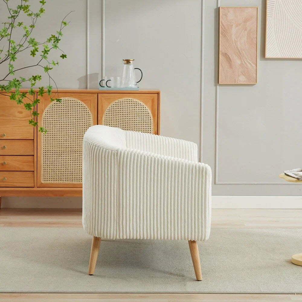 2-zitsbank met bekleding van corduroy en houten poten in walnootkleur