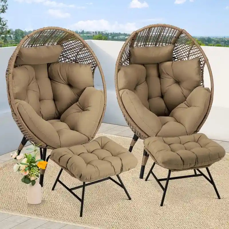 FINCATI Indoor Eggs Chair, 440 lbs Egg Chair Outdoor, Oversized Egg Chair with Ottoman, Luxury Cozy Egg Chair with Foot Rest