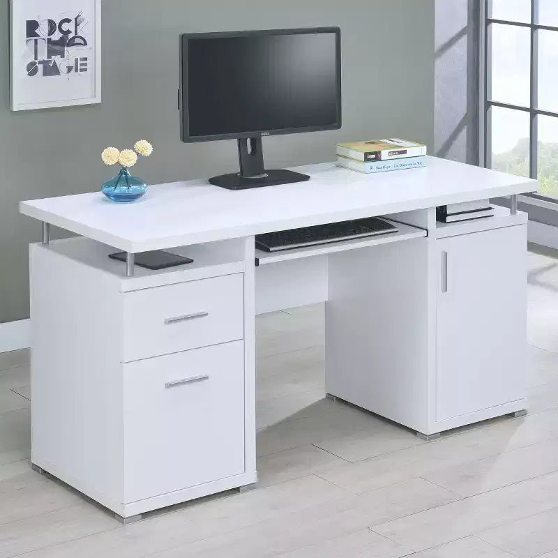 TUYOHW 55 Wooden Writing Desk,Office Computer Desk with 2 Drawers,1 Cabinet,1 Open Shelf,1 Door,Work Desk for Home Office,Study,Small Spaces