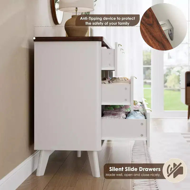 9 Drawers Fluted Dresser, Modern Chest, Wooden Dresser TV Stand, Curved Profile Design, for Living Room, Hallway