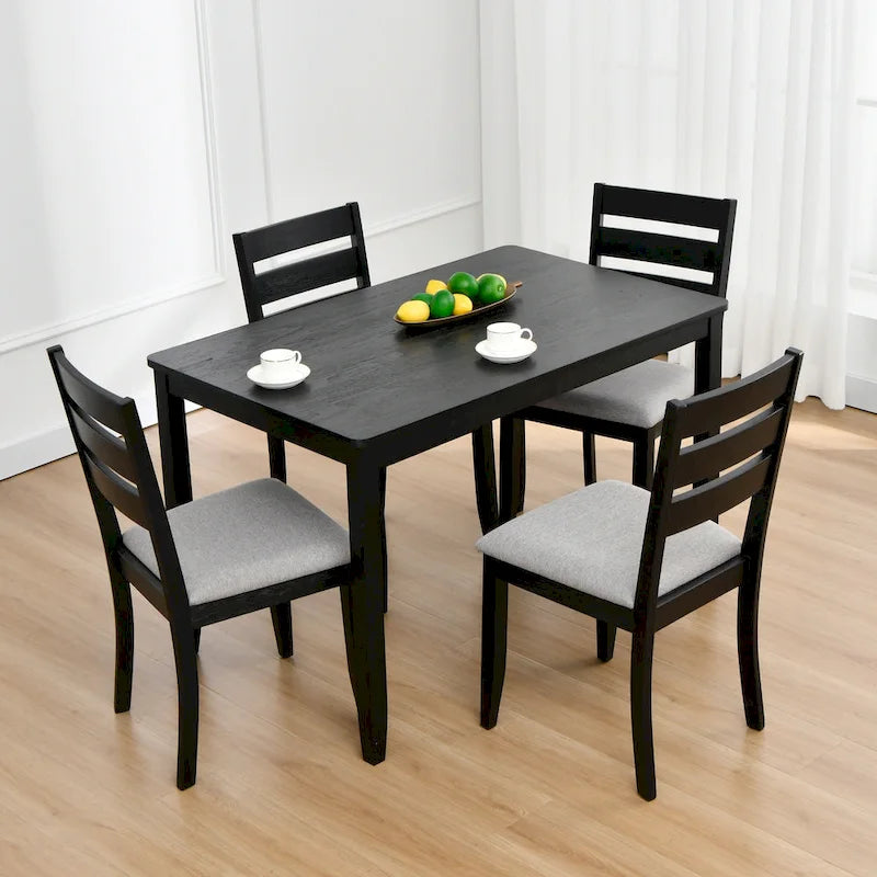 Juego de comedor de 5 piezas de madera maciza de 47 L (1 mesa + 4 sillas con respaldo de listones)