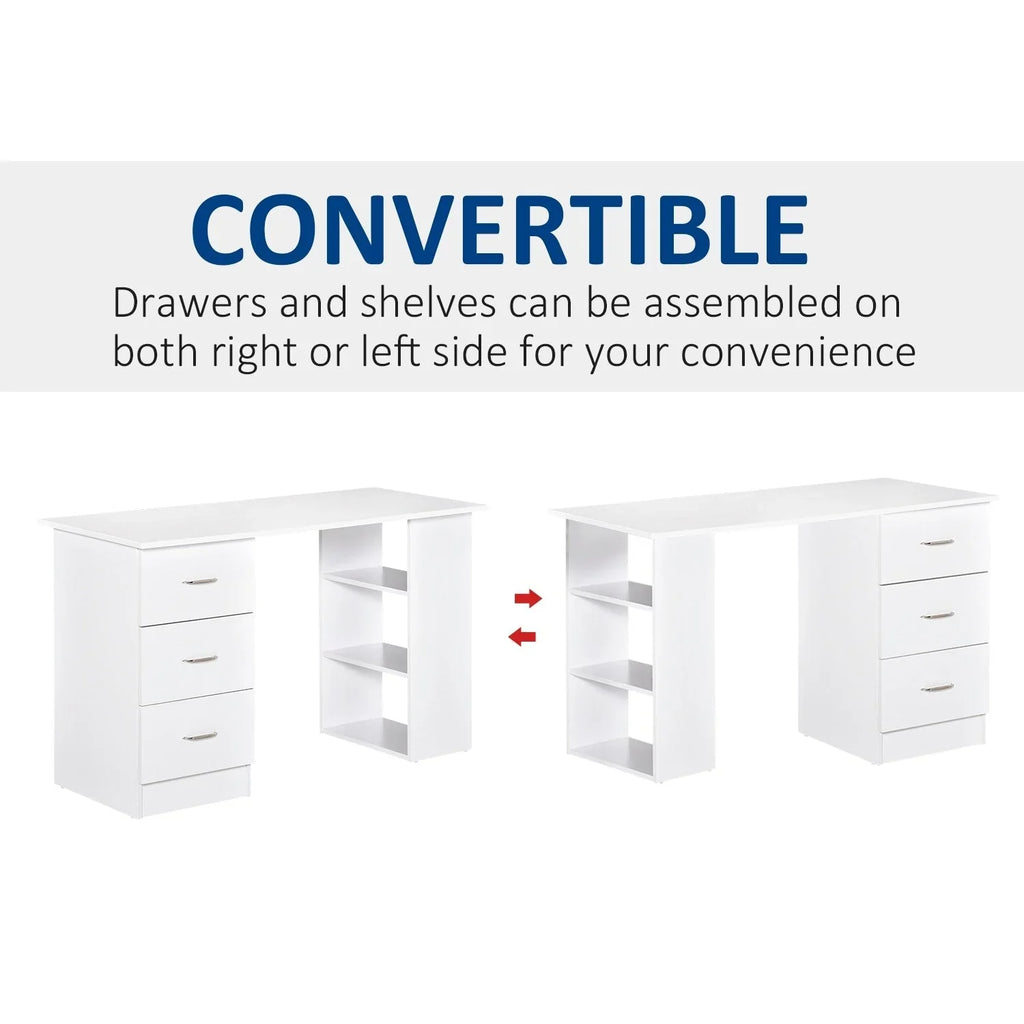 Scrivania HOMCOM 47 con libreria, moderna, per home office, tavolo da scrittura e postazione di lavoro con 3 cassetti e ripiano contenitore - bianca