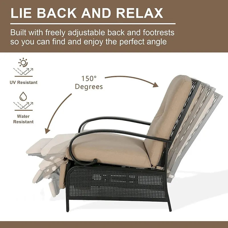 Verstellbarer Relaxsessel für Terrasse, Lounge-Sofa mit Kissen – 38 (T) × 26,5 (B) × 38,5 (H) Zoll