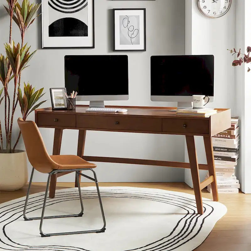 Eugenia Mid-century Office Desk with Drawer Divider&Cable Management&Charging Station by HULALA HOME