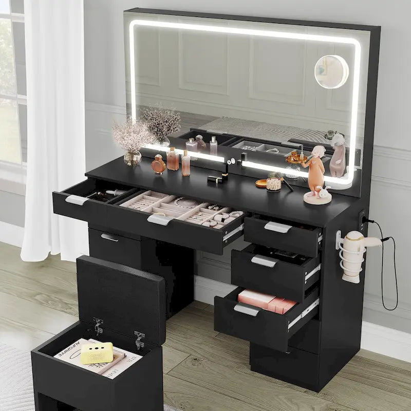 Moasis 46 kaptafel met ingebouwd stopcontact, verlichte spiegel en föhnrek - 55.8 H X 46 W X 11.7 D
