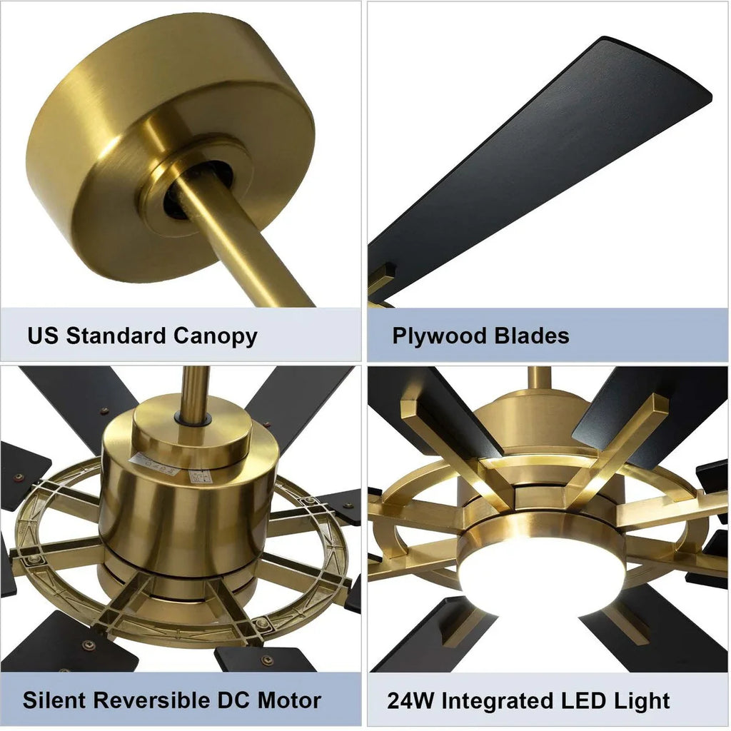 Ventilatore da soffitto con telecomando e luci, grande, con 8 pale in legno