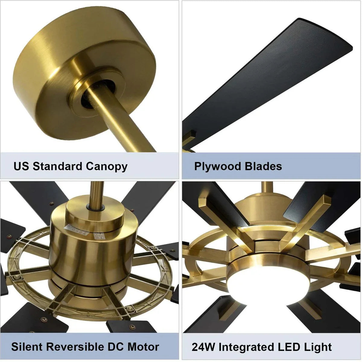 Ventilatore da soffitto con telecomando e luci, grande, con 8 pale in legno