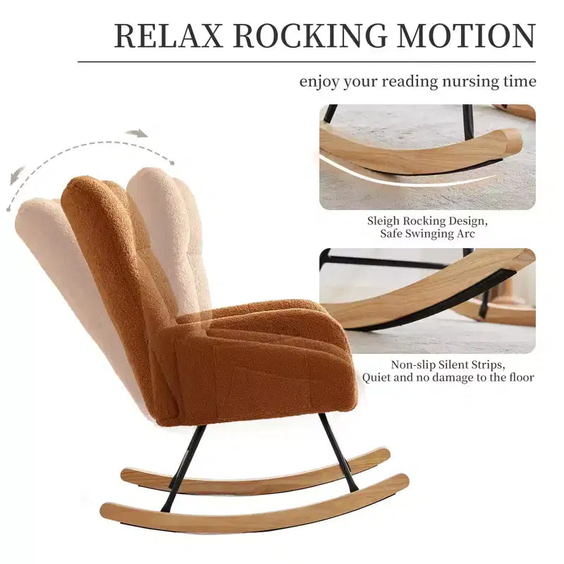 Nursery Rocking Chair, Living Room Glider Rocker for Breastfeeding, Comfy Accent Chairs for Bedroom, Plush Teddy Upholstered Armchairs Indoor