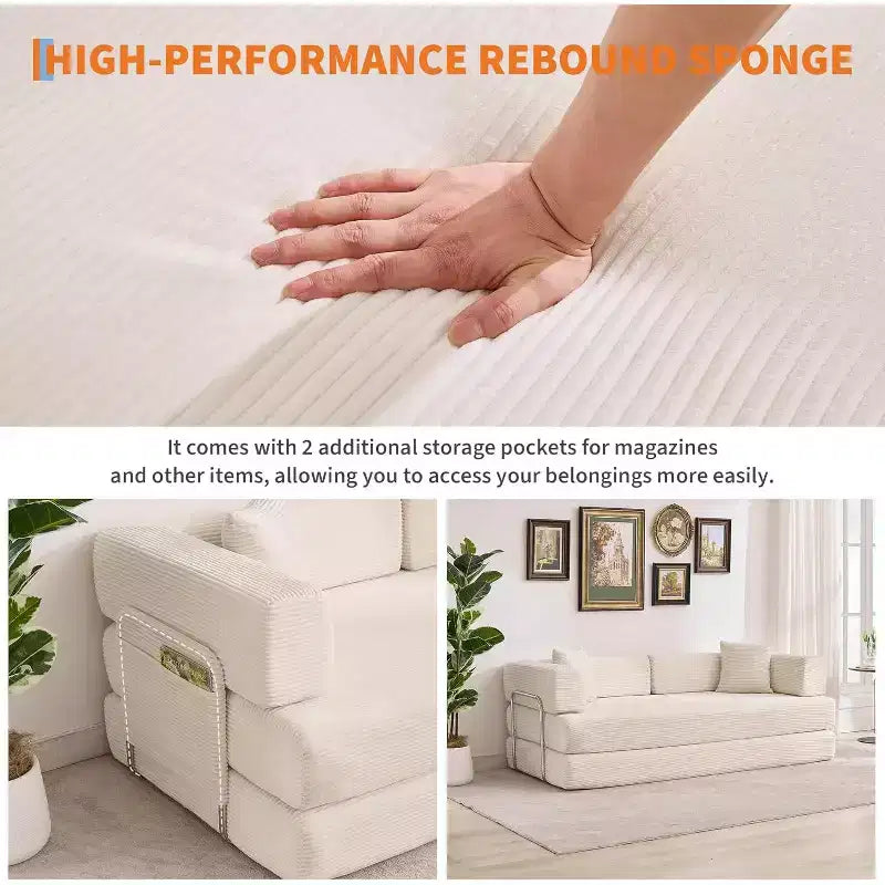 5-in-1-Schlafsofa, 78,8 Zoll, modulares Corduroy-Schlafsofa mit stabilem Rahmen, vielseitiger Futon für kleine Räume, Wohnzimmer und Gästezimmer