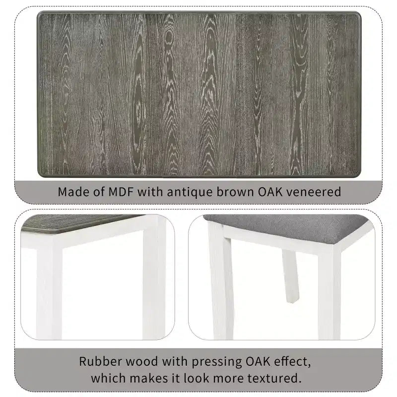 Farmhouse Extendable Dining Table Set for 6, Rectangular Table and 6 Upholstered Chairs