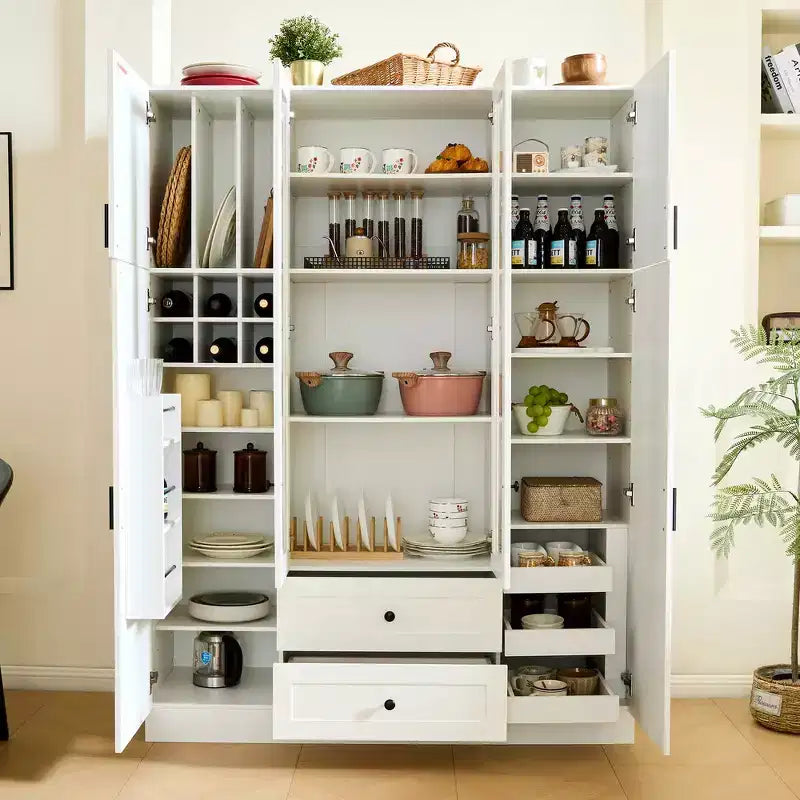Dispensa da cucina indipendente Whisen alta 71'', grande mobile contenitore per sala da pranzo con credenza e buffet a 6 ante, ripiani regolabili