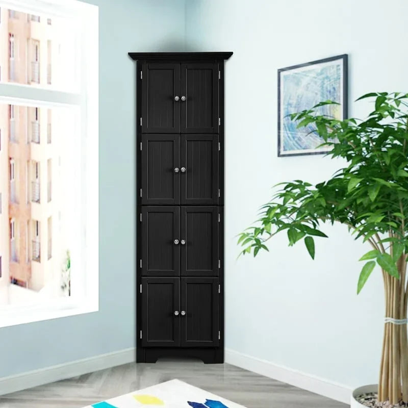 Tall Corner Storage Cabinet with 8 Doors and 4 Shelves