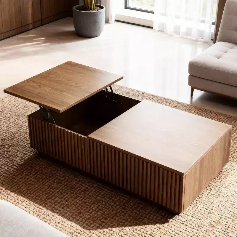 51,1 moderner Couchtisch im Mid-Century-Stil mit aufklappbarer Tischplatte, rechteckiger Walnuss-Mitteltisch für das Wohnzimmer