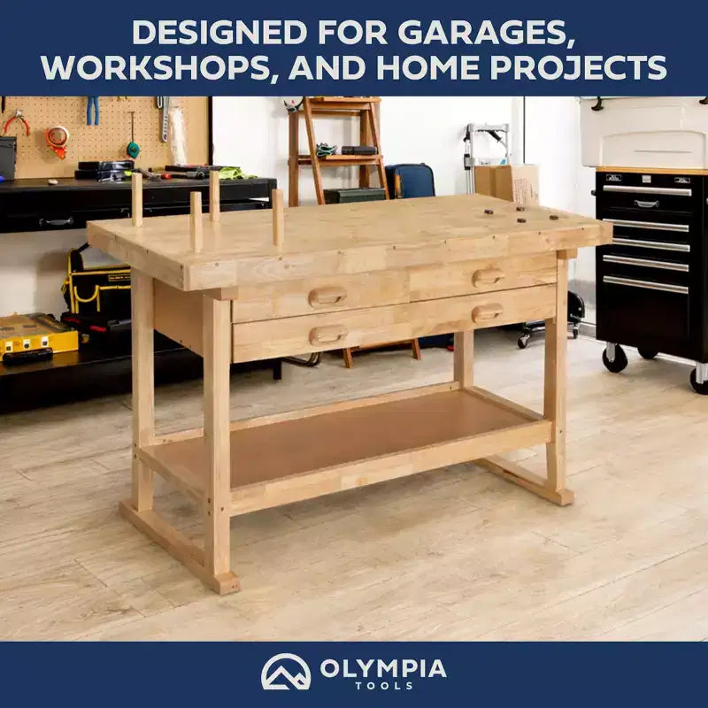 Établi Olympia Tools de 60 po en bois dur avec plateau en hévéa, 4 tiroirs, capacité de charge de 450 lb