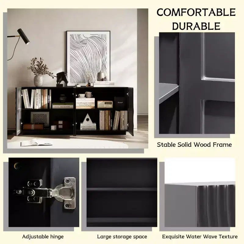 59 Modern Spiral Sideboard Buffet Cabinet, Low Profile Art Entryway Storage Cabinet with 3D Ripple Texture Doors