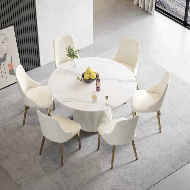 53 Round Dining Table for 6 with Sintered Stone Tabletop and Lazy Susan