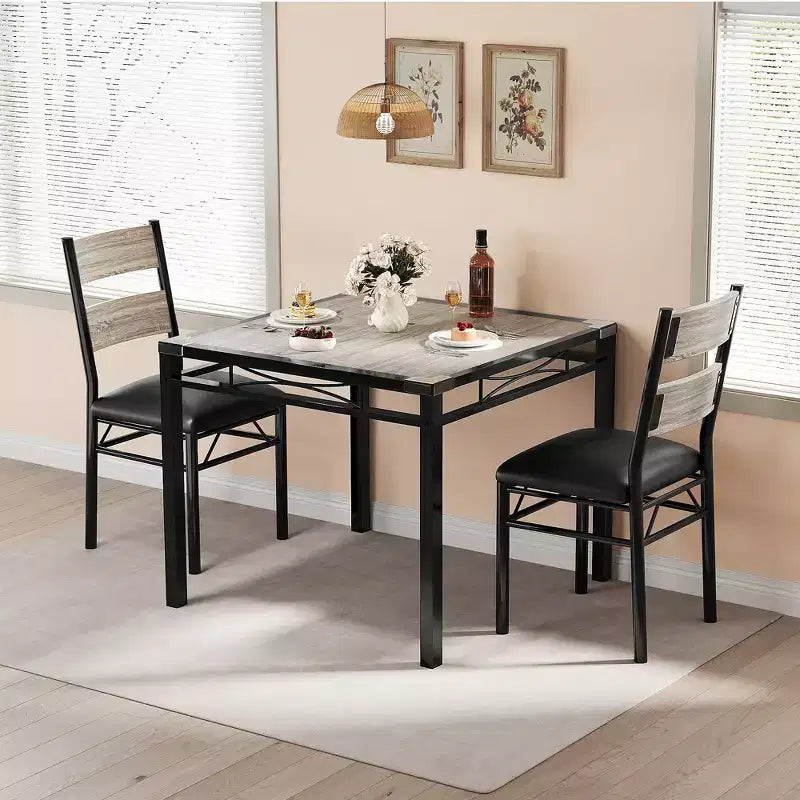 Eettafelset voor 4 personen met 4 gestoffeerde stoelen, houten keukeneettafelset van 5 delen met hoekbescherming voor keuken, appartement en kleine ruimtes