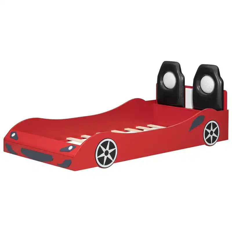 Whisen houten platformbed voor een eenpersoonsbed in de vorm van een raceauto, met ledverlichting en gestoffeerde rugleuning
