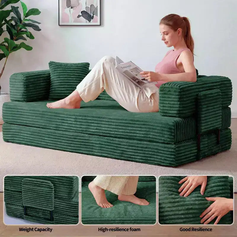 Sofá cama convertible 5 en 1 de 80,7, de pana, soporta 1200 lb, sin ensamblaje