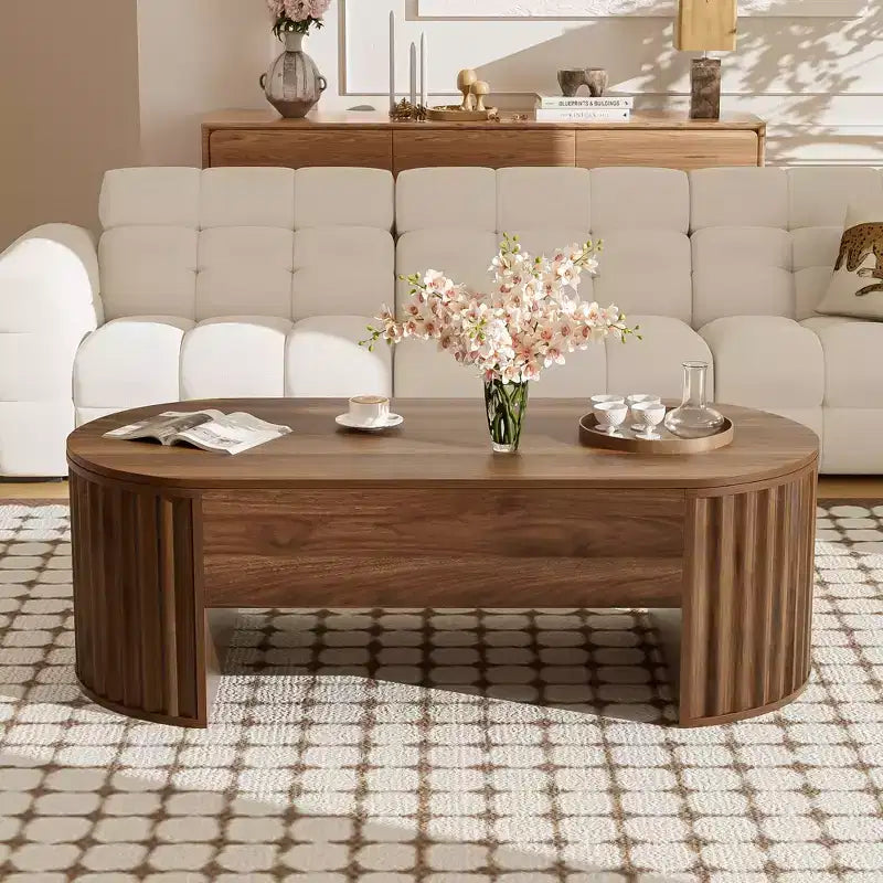 47.2 Lift Top Coffee Table with Hidden Compartment, Oval, Brown