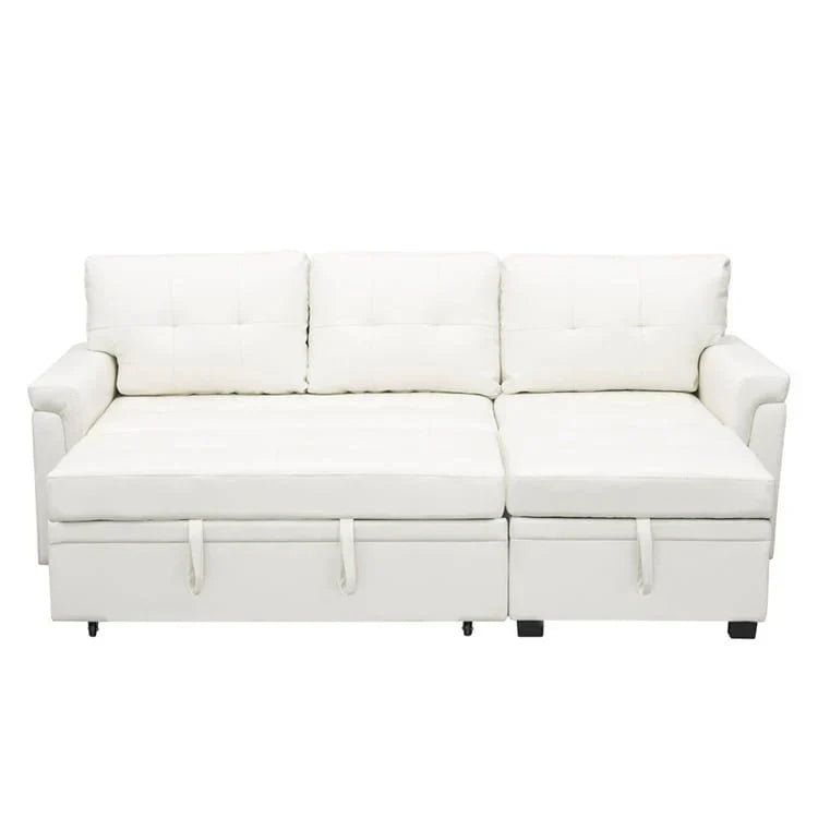 Divano componibile reversibile trasformabile con letto estraibile, chaise longue con contenitore nascosto e gambe resistenti