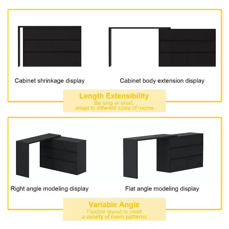Smart Rotatable/Extendable Buffet Sideboard with 6 Drawers, Extended Countertop, Non-slip Mat, Rotating Dining Table, Kitchen Island Pantry