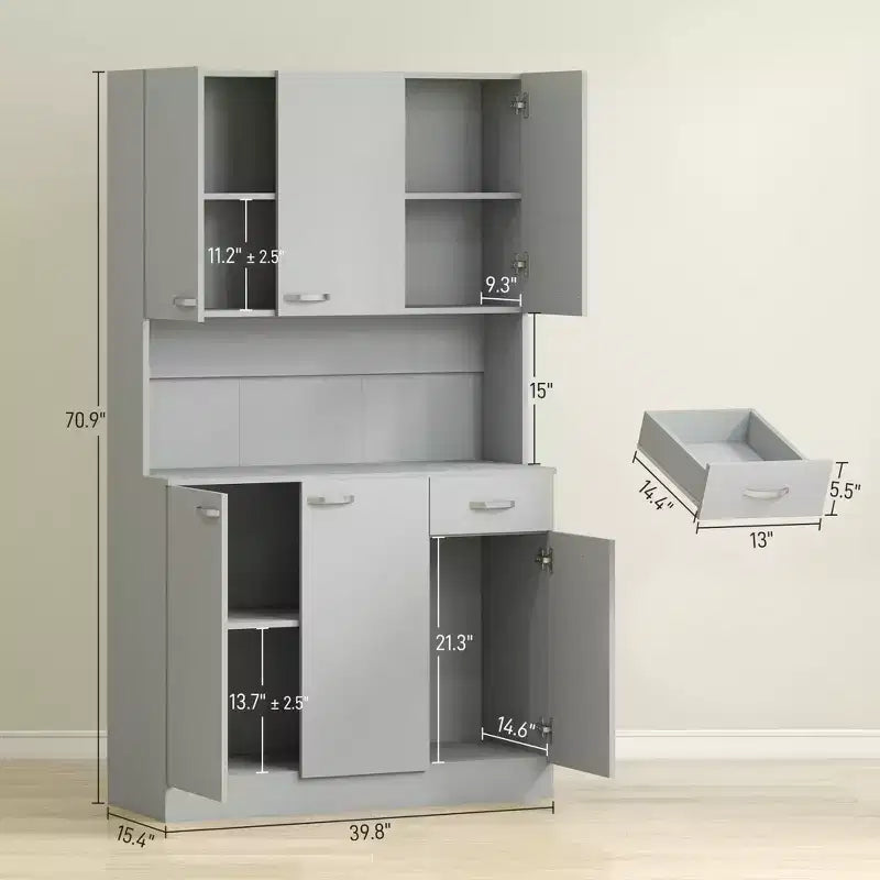 71 Kitchen Pantry Cabinet, Tall Storage Cabinet with Microwave Stand, Modern Kitchen Hutch,3 Adjustable Shelves for Living Room, Dining Room
