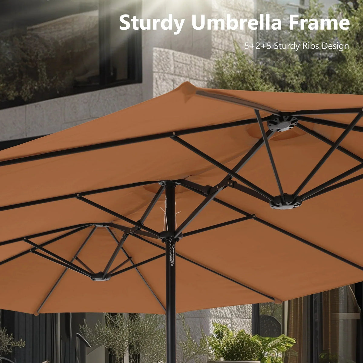 MAISON ARTS dubbele parasol voor terras, 15 ft, extra groot, tweepersoons, inclusief voet
