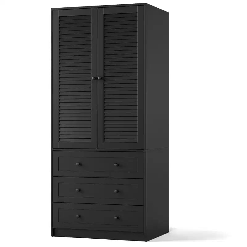 Armoire-penderie COZONY avec 3 tiroirs et 2 portes, meuble de rangement moderne en bois pour chambre, grande armoire blanche sur pied