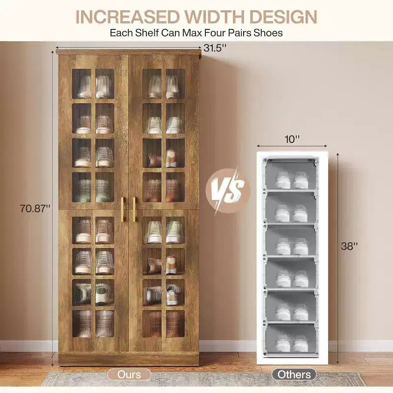 Lantine Tall Shoe Cabinet with Doors, 8-Tier Shoe Storage with Adjustable Shelves, Modern Shoe Rack Cabinet for Hallway, Closet, Living Room, White