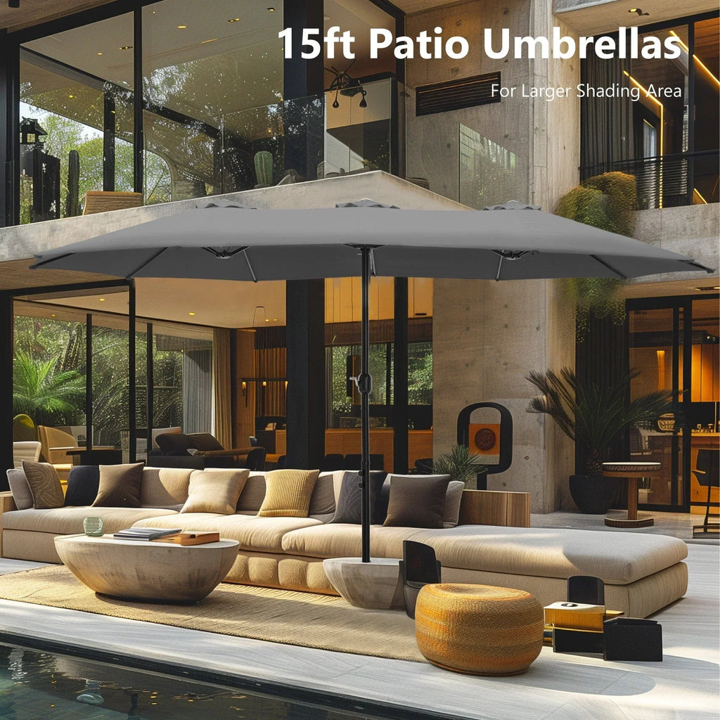 MAISON ARTS dubbele parasol voor terras, 15 ft, extra groot, tweepersoons, inclusief voet