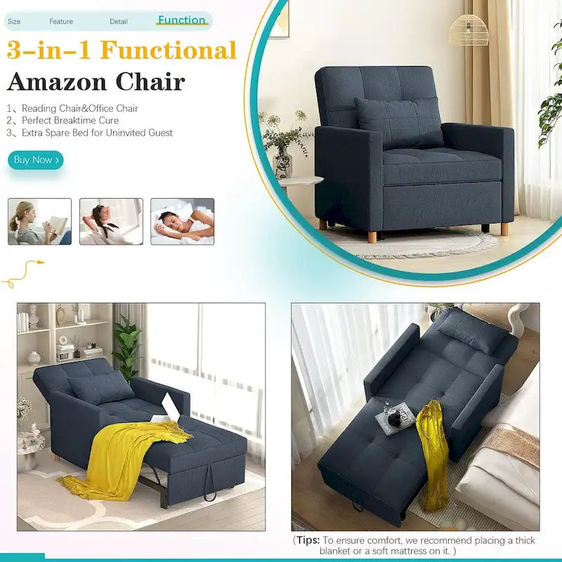 Sillón sofá cama 3 en 1 AECOJOY con almohada y respaldo convertible