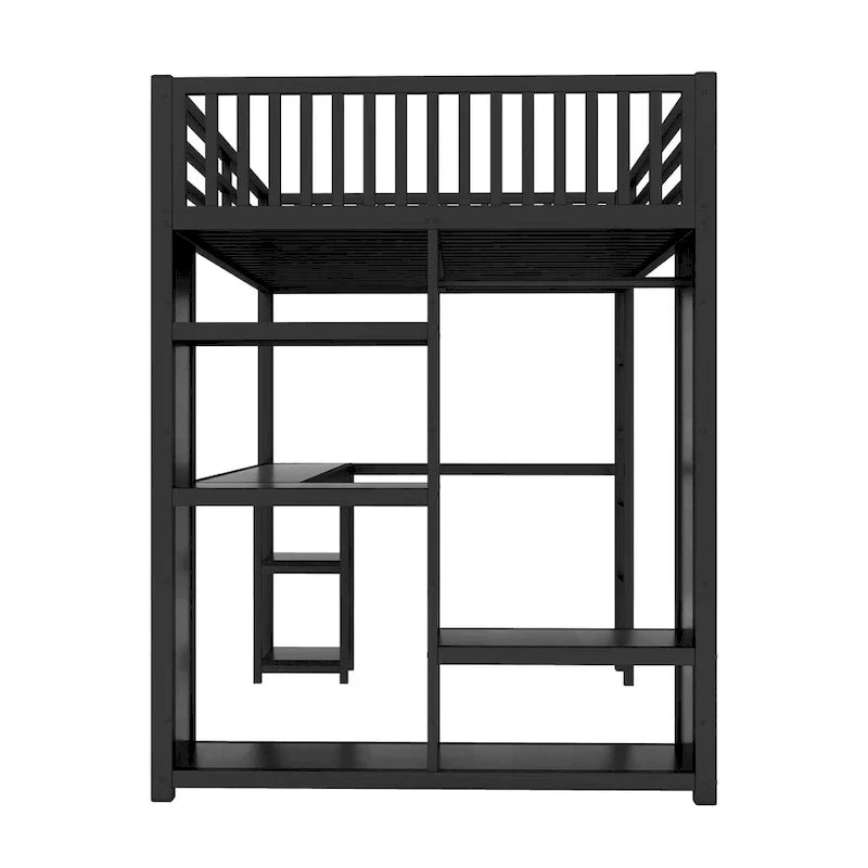 Full XL Size Loft Bed Frame with Built-in Wardrobe