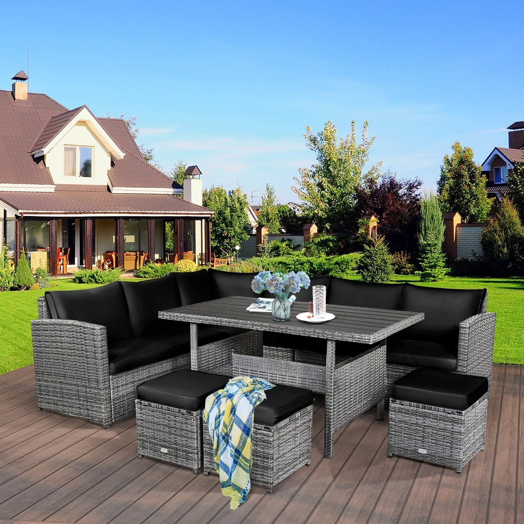 Costway 7-delige eethoek voor de patio van rotan, modulaire bank, fauteuil en voetenbank - Bekijk de details