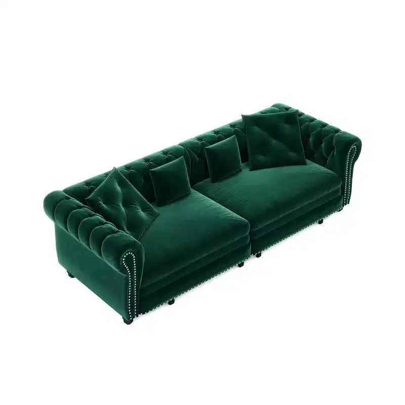 Whisen Samt-Schlafsofa in King-Size mit Ausziehfunktion und 3-in-1-Funktion, wandelbares Schlafsofa mit beweglichem Hocker und Steppdesign