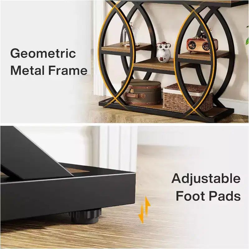 Lantine 39.4 Console Table, Industrial 4-Tier Sofa Table Entryway Table with Storage Shelves and Metal Frame for Small Spaces, Hallway, Foyer, Brown