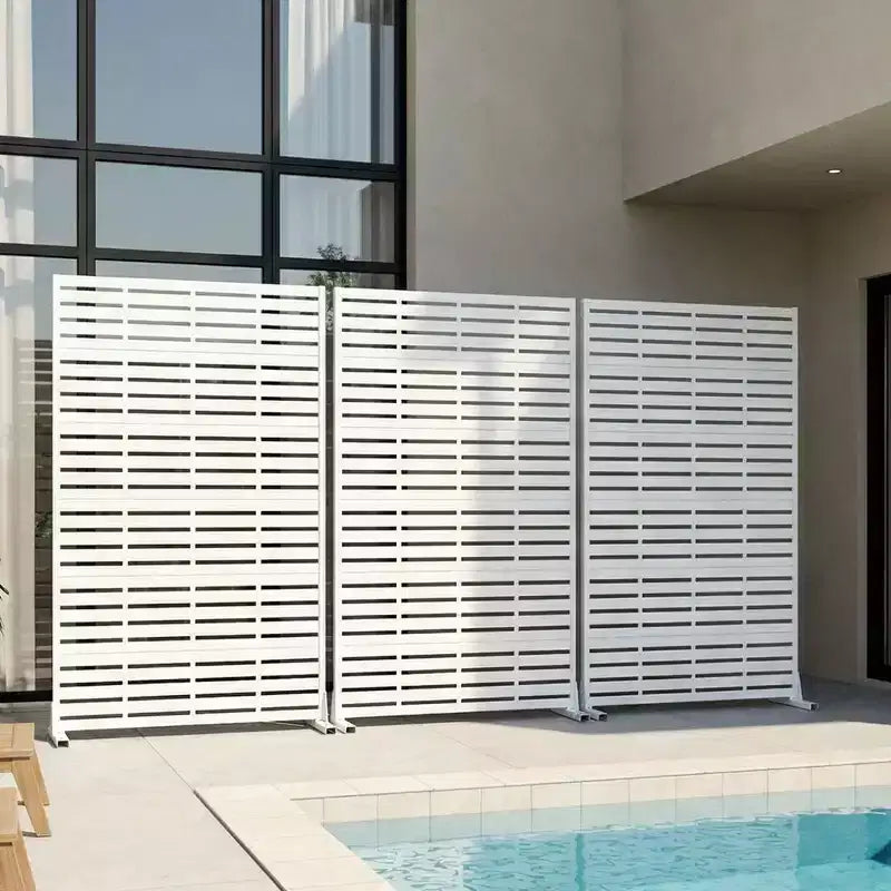 MAYEERTY 72x47 inch wit privacy-scherm voor buiten, 6-delige set met natuurlijk inklapbaar kamerscherm voor achtertuin en tuin