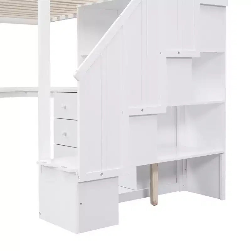 Twin Size Loft Bed with L-Shaped Desk, 3 Drawers, Cabinet, Staircase Storage, Solid Pine/MDF Build