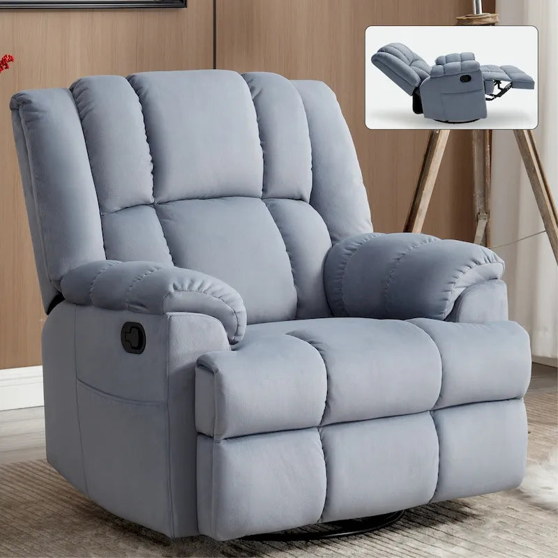 Poltrona reclinabile manuale oversize verde con girevole, oscillazione e rivestimento in tessuto