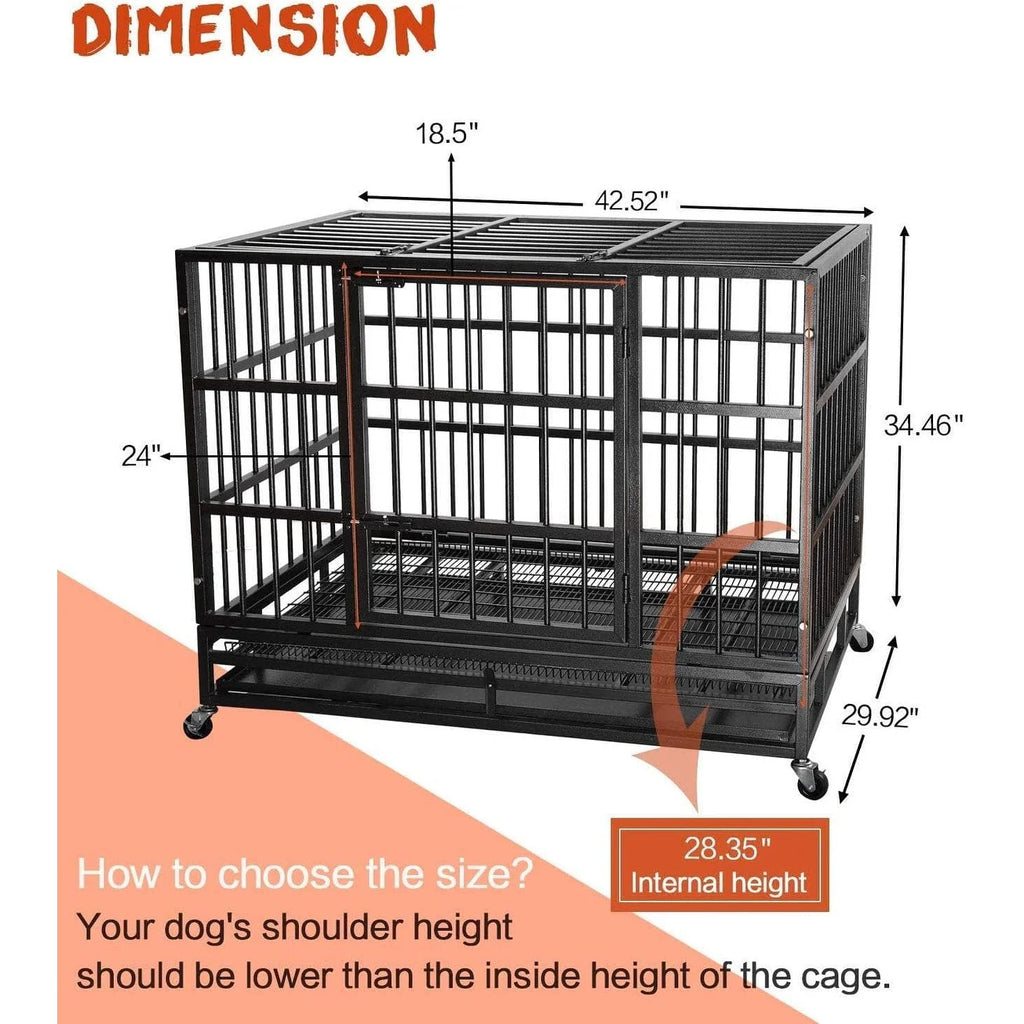 Cage pour chien BOSSIN robuste et indestructible de 48/38 po, chenil anti-fugue avec roulettes verrouillables