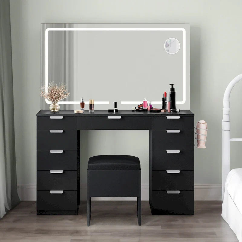 Moasis 46 kaptafel met ingebouwd stopcontact, verlichte spiegel en föhnrek - 55.8 H X 46 W X 11.7 D