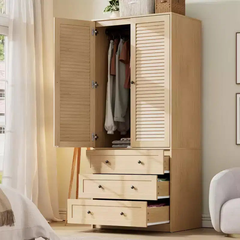 COZONY kledingkast met 3 lades en 2 deuren, moderne houten kast voor de slaapkamer, stevige witte staande kledingkast