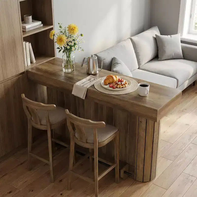 Lantine Bartisch, 63 Zoll große hölzerne Hausbar mit Metallfußstütze, Pubtisch mit Ablageregalen für Wohnzimmer, Bistro und Esszimmer (Braun)