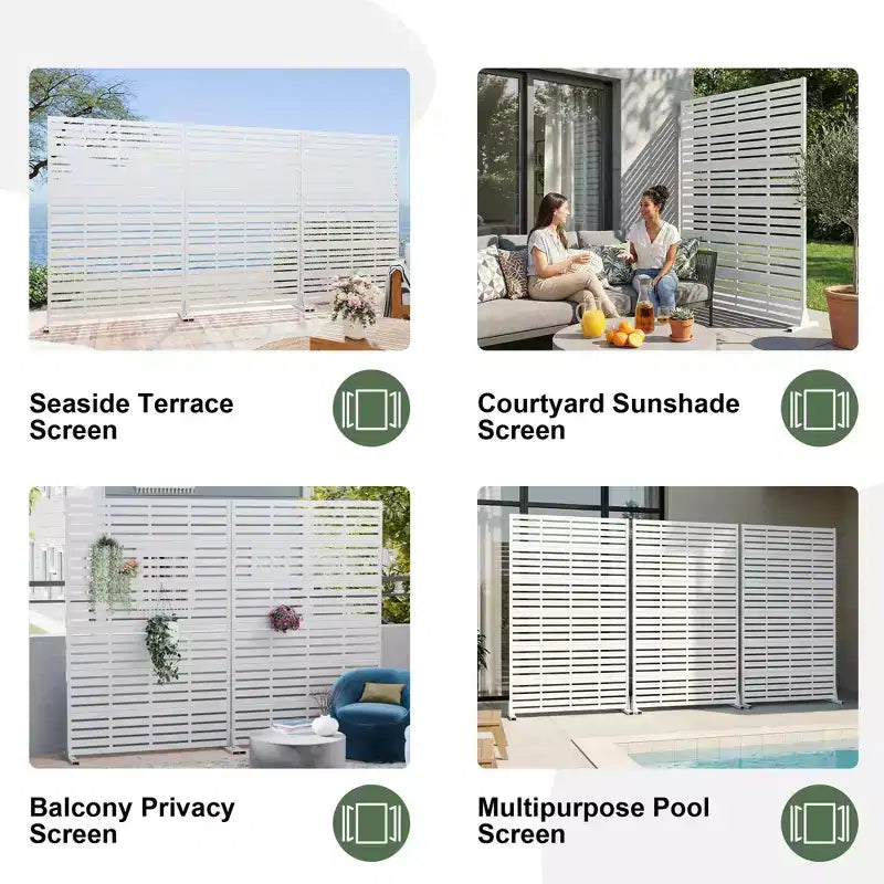 MAYEERTY 72x47 inch wit privacy-scherm voor buiten, 6-delige set met natuurlijk inklapbaar kamerscherm voor achtertuin en tuin