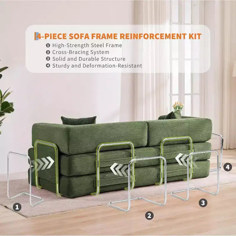 5-in-1-Schlafsofa, 78,8 Zoll, modulares Corduroy-Schlafsofa mit stabilem Rahmen, vielseitiger Futon für kleine Räume, Wohnzimmer und Gästezimmer