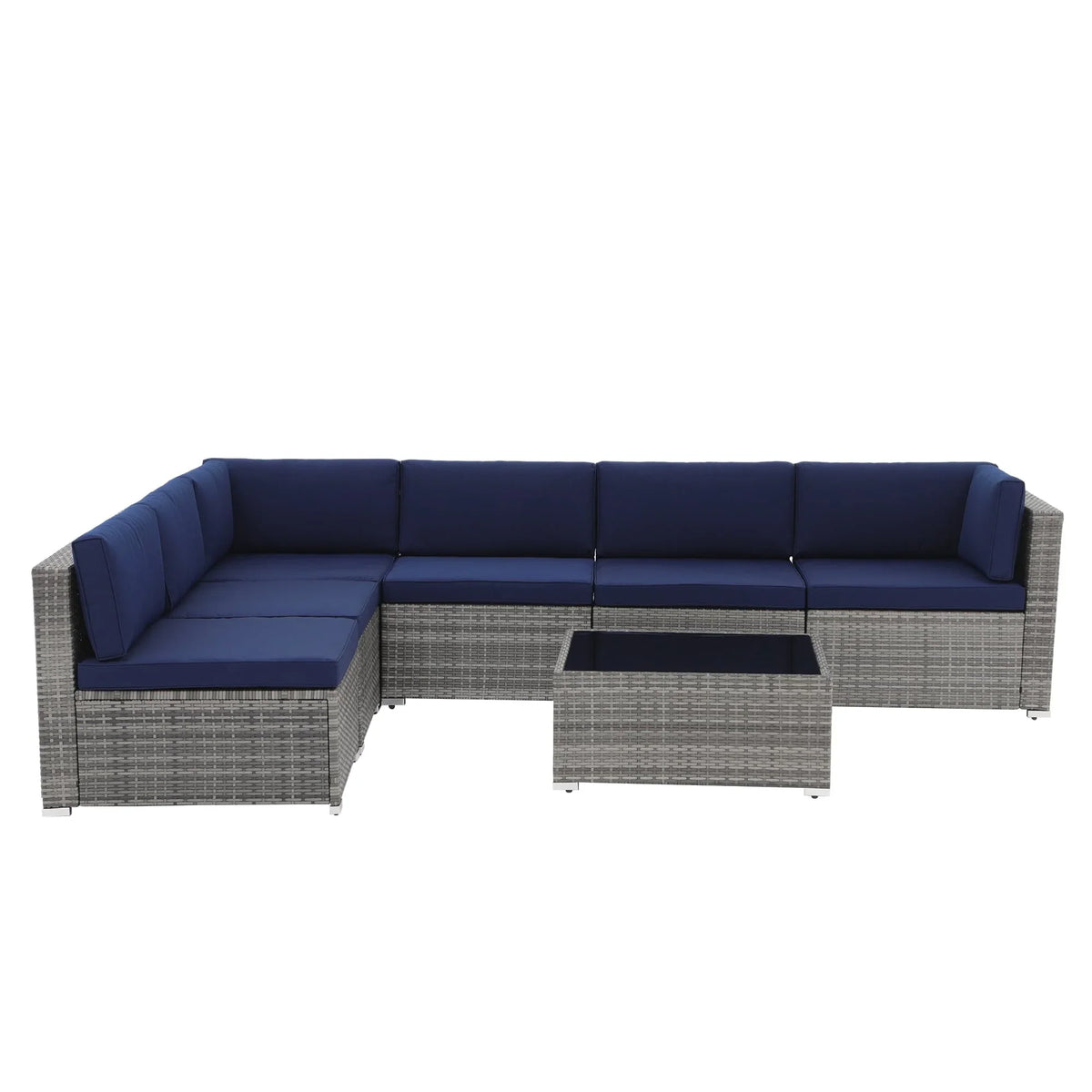 7-teiliges Outdoor-Sitzgruppen-Set aus Korbgeflecht und Stahl mit Polsterung