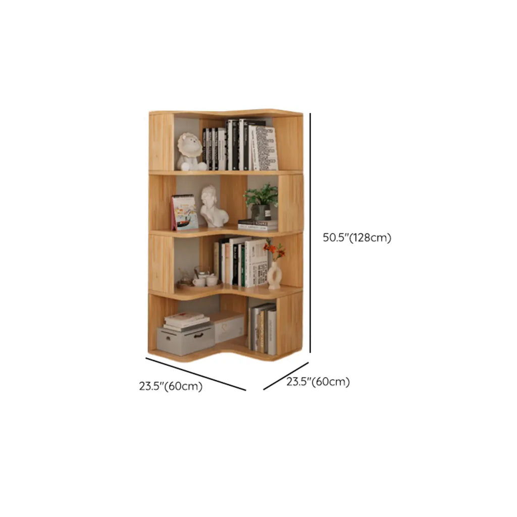 Bibliothèque verticale en bois en forme de L, finition naturelle, dos ouvert