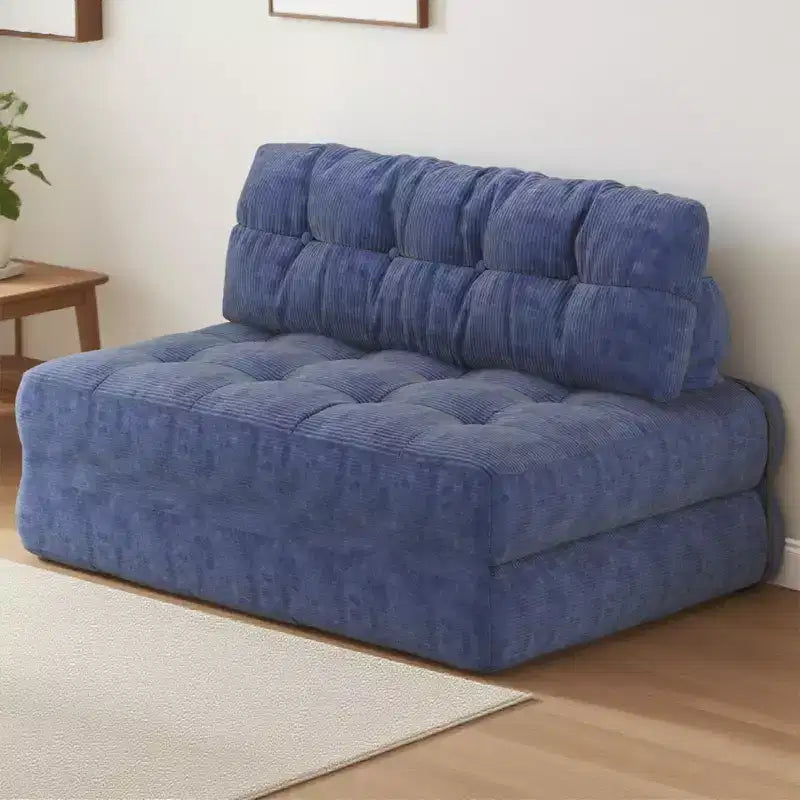 Canapé-lit futon pliant en velours côtelé, fauteuil convertible au sol avec coussin et soutien dorsal, format double